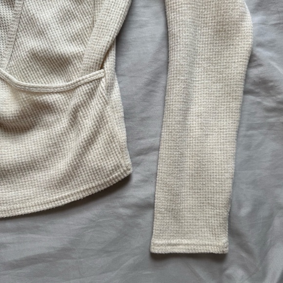 Aerie Cream Waffle Knit Wrap Long Sleeve Top - Picture 4 of 5